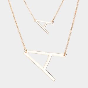 Gold Monogram Big Initial Pendant "A" Double Chain